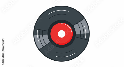 Stylized Vinyl Record with Red Center and Gray Grooves Illustration