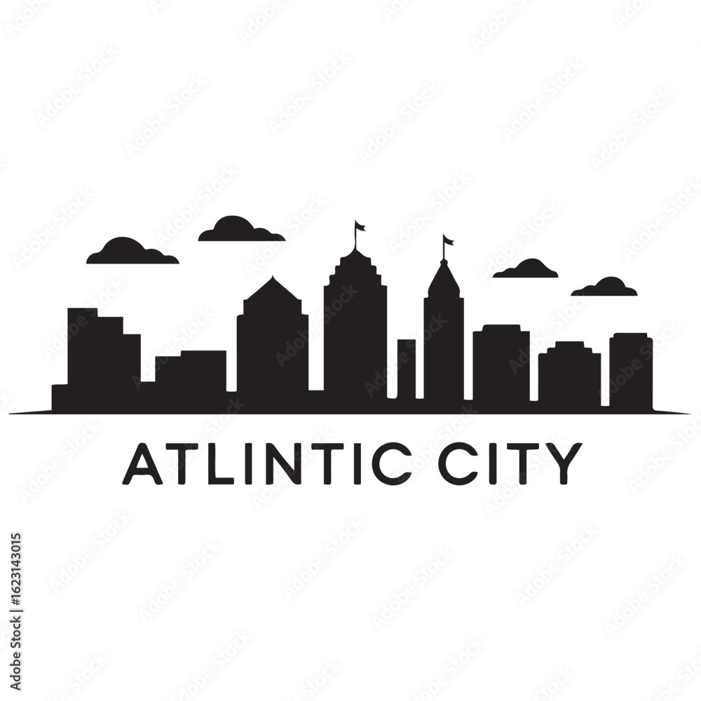 Fototapeta premium Atlantic city skyline silhouette. Black Arlington city. Vector black silhouette. with white background