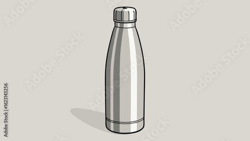 Sleek silver metallic water bottle stainless steel
