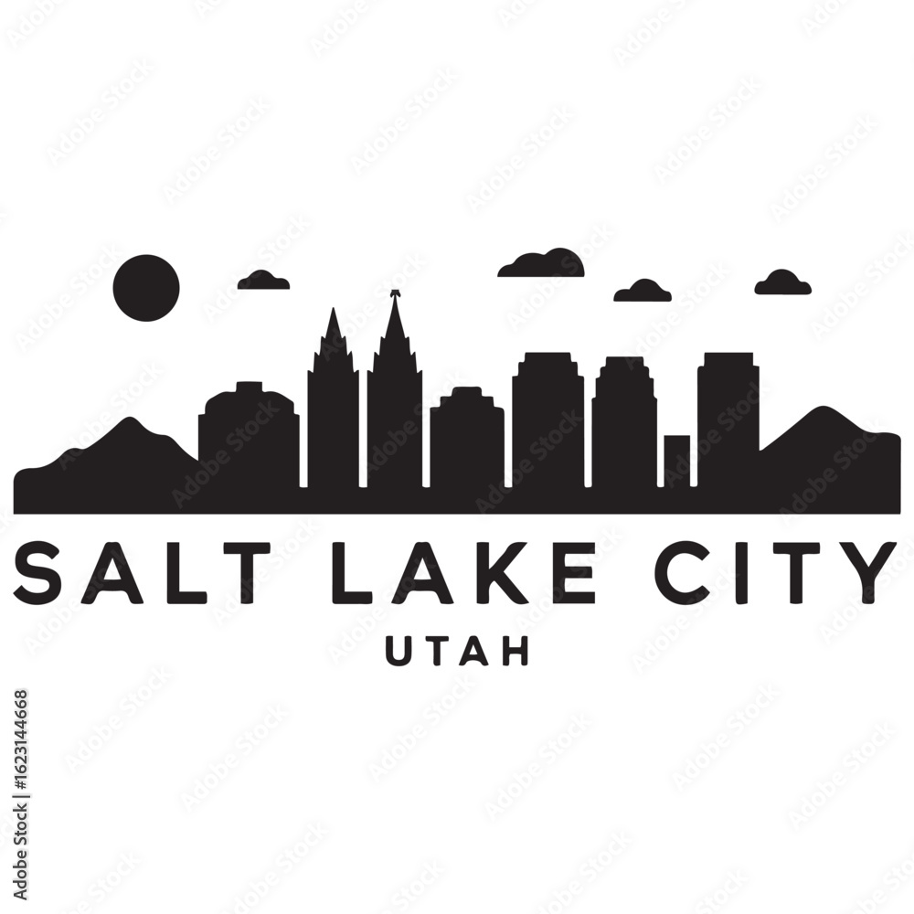 Fototapeta premium Salt Lake City skyline horizontal banner. Salt Lake City, Utah. Vector template for your design. Vector black silhouette. with white background