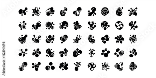 Collection of abstract organic shapes and blobs with internal lines and dots vector