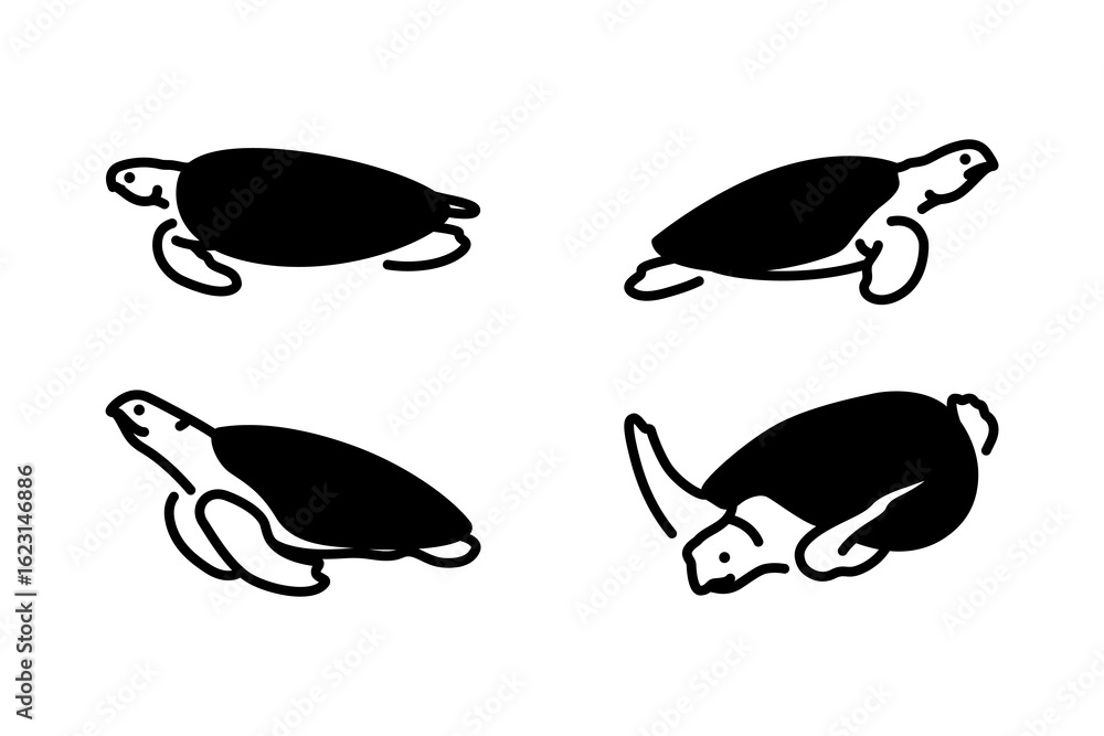 Fototapeta premium collection of turtle icon in line and filled art style tortoise symbol vector illustration on white background
