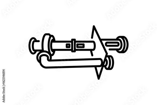 Pipe Icon, Pipe Fitting Icon, Water, Gas, Oil Pipeline, Plumbing Work industrial vector art Illustration on line style isolated on white background. 