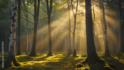 Golden Sunlight Streaming in Woodland