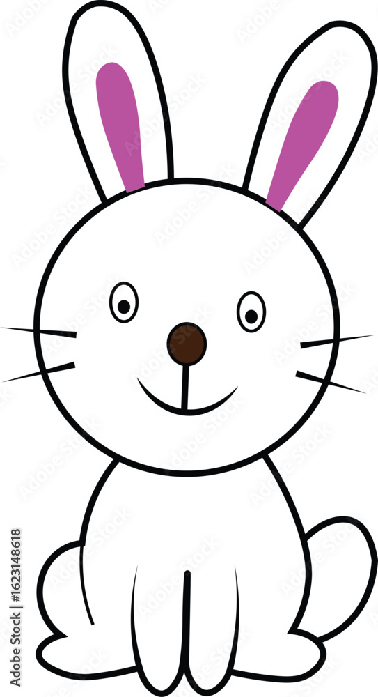 Obraz premium Cute Cartoon White Bunny with Pink Ears Vector Animal Illustration