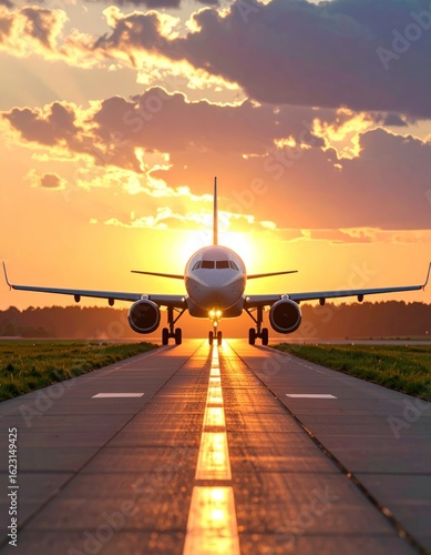 Airplane on runway at sunset (1)