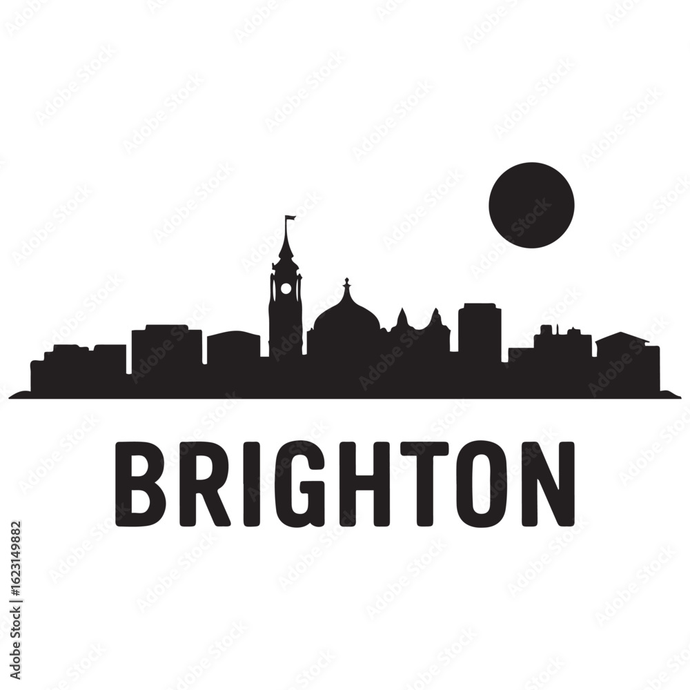 Fototapeta premium Brighton, UK skyline silhouette. Black Brighton city. Vector black silhouette. with white background