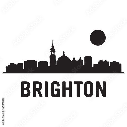 Brighton, UK skyline silhouette. Black Brighton city. Vector black silhouette. with white background