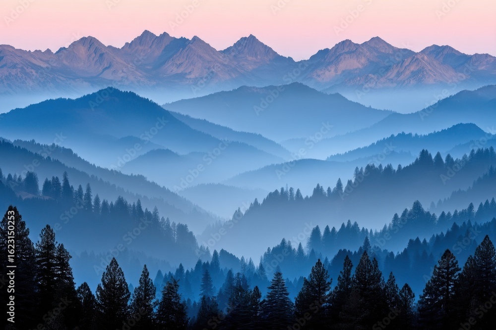Obraz premium Serene Landscape of Distant Mountains - Nature