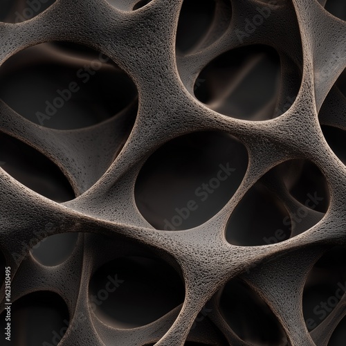 Seamless coral skeleton overlay | Organic porous surface with rounded cavities and branching shapes in black and brown | Natural reef structure | Marine biology texture