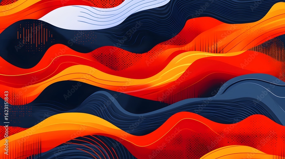 Naklejka premium Abstract Red Orange Blue Wave Pattern Background