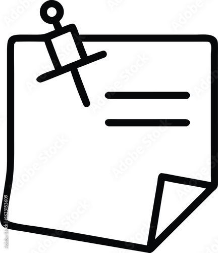 Memo Note with Pin: A simple sketch of a memo note, pinned securely with a pushpin, suggesting the importance of message and the act of taking notes.