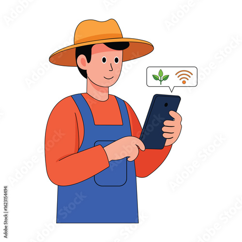 Farmers hold mobile phones to monitor crops