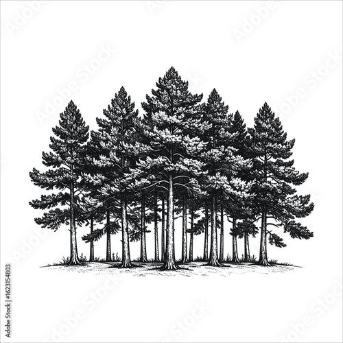 Group of Pine Trees in a Forest