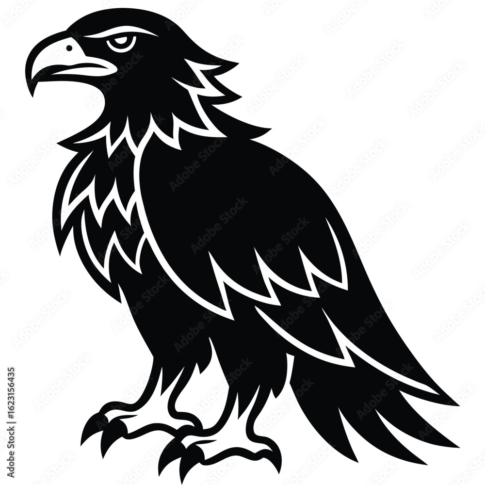 Fototapeta premium Black eagle silhouette vector icon on white background