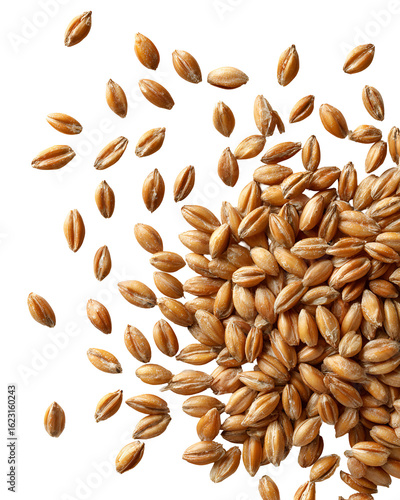 Spelt grains falling on black background healthy food nutrition