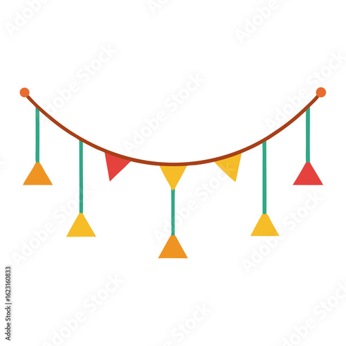 Colorful triangle bunting flags hanging on a string for festive decorations
