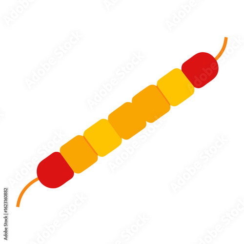 A simple graphic representation of a skewer with colorful food items against a black background