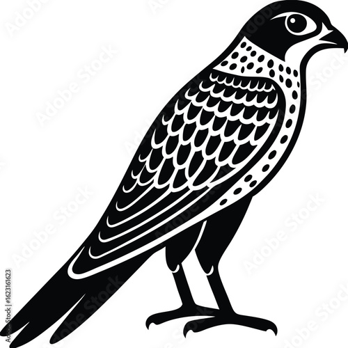 Black silhouette of a kestrel bird with detailed feather patterns falcon