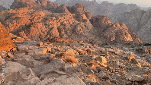 Orange Glow on Sinai Mountain Rocks at Sunset
