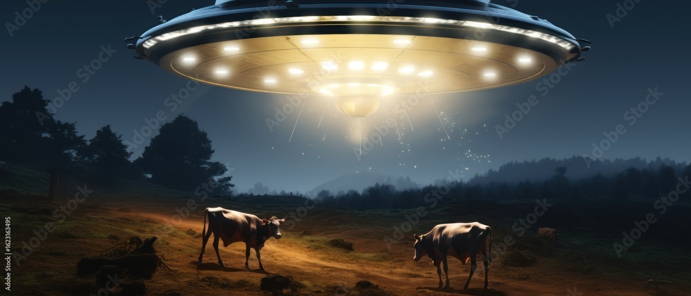 UFO flying in the night sky. Flying Saucer. UFO Concept. Extraterrestrial life concept. SCI FI Concept. Alien. Illustration of an alien spaceship. Science Fiction Concept with Copy Space. UFO flying in the night sky. Flying Saucer. UFO Concept. Extraterrestrial life concept. SCI FI Concept. Alien. Illustration of an alien spaceship. Science Fiction Concept with Copy Space.