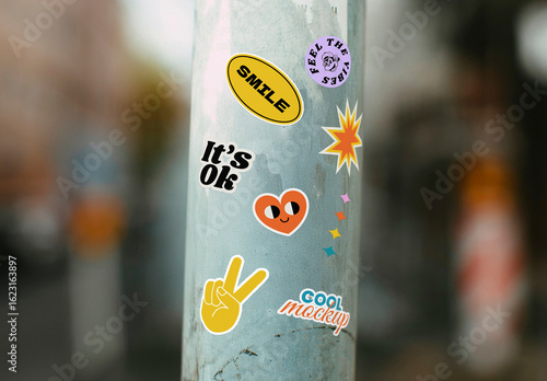 Stickers on Metal Street Pole Mockup