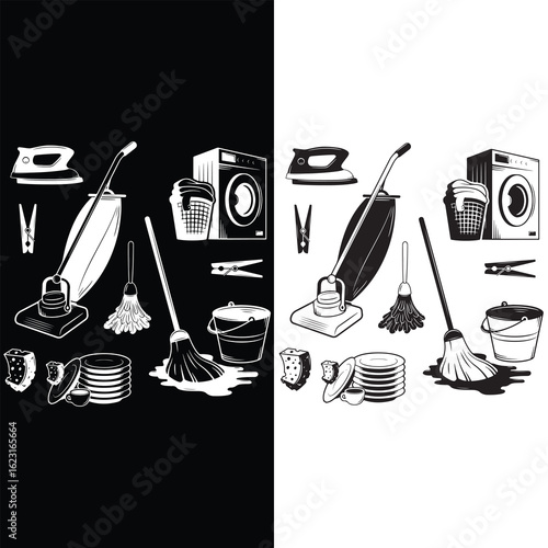 Household Cleaning and Laundry Icons - Vector Set