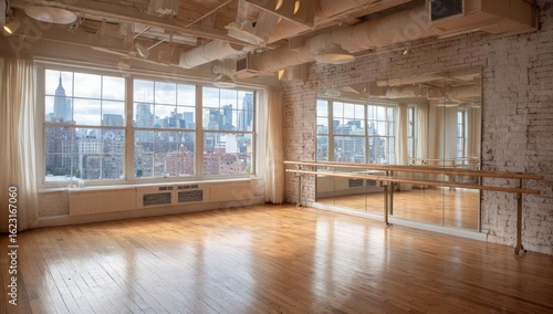 Bright  airy dance studio with city view