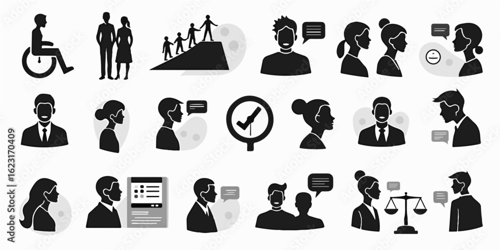 Obraz premium Silhouette Icons Set for Business leadership, diversity, success