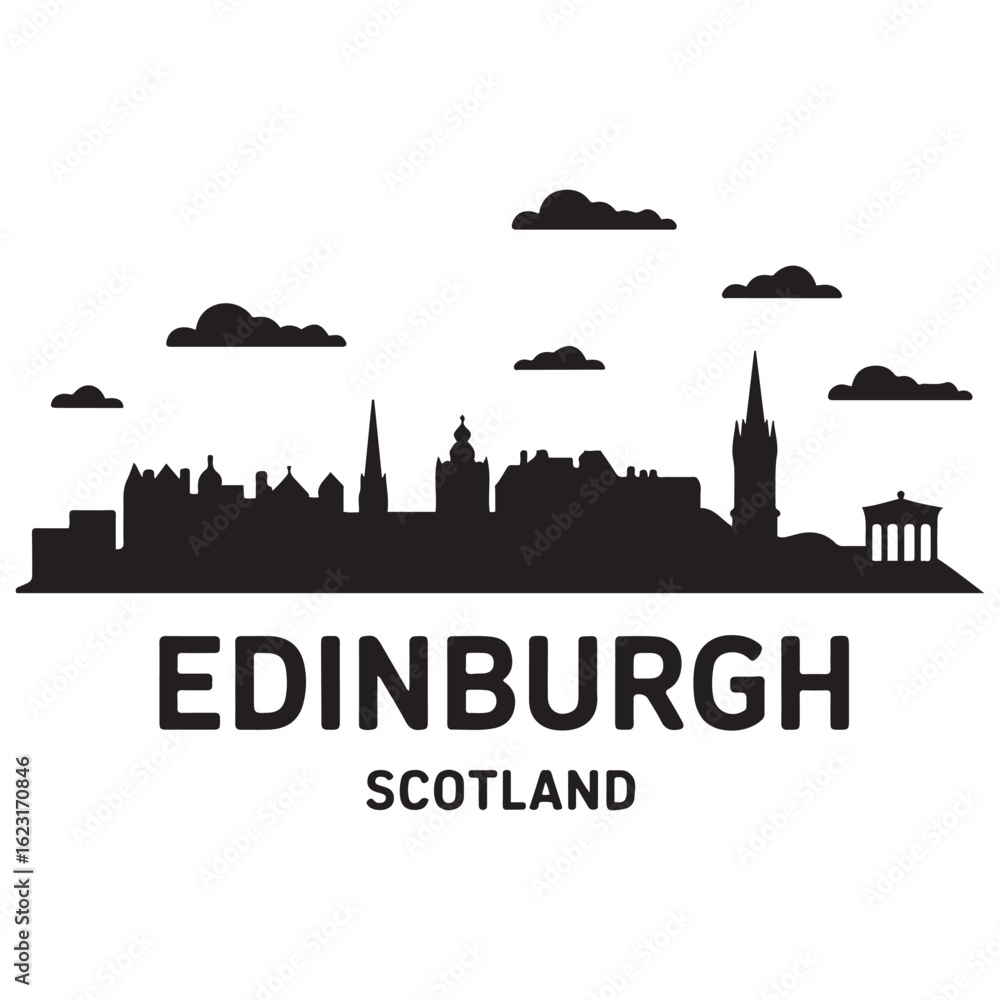 Obraz premium Edinburgh skyline horizontal banner. Edinburgh City, Scotland. Vector template for your design. Vector black silhouette. with white background