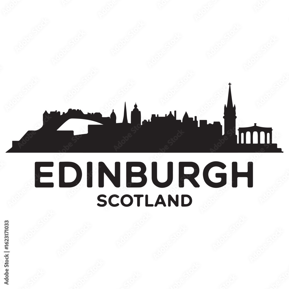 Obraz premium Edinburgh skyline horizontal banner. Edinburgh City, Scotland. Vector template for your design. Vector black silhouette. with white background