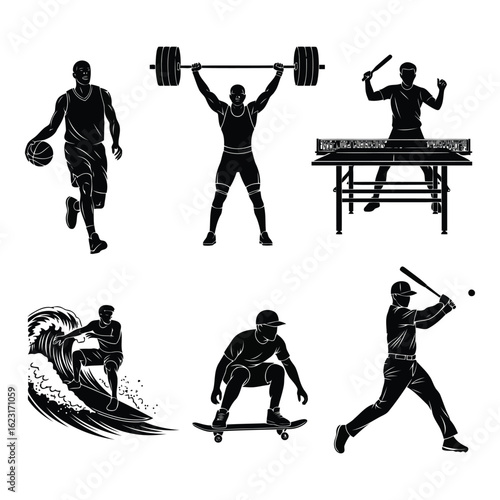 Art of collection of athletes engaged in various sports and activities, isolated on a white background
