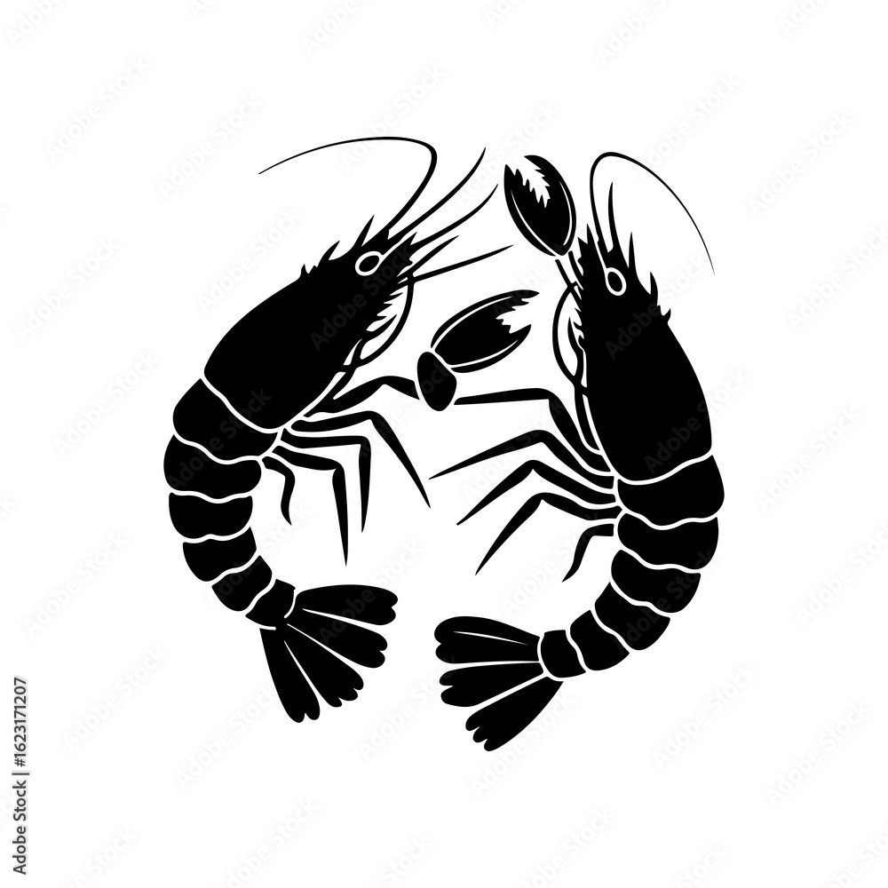 Fototapeta premium Shirmp prawn silhouette vector illustration on white background