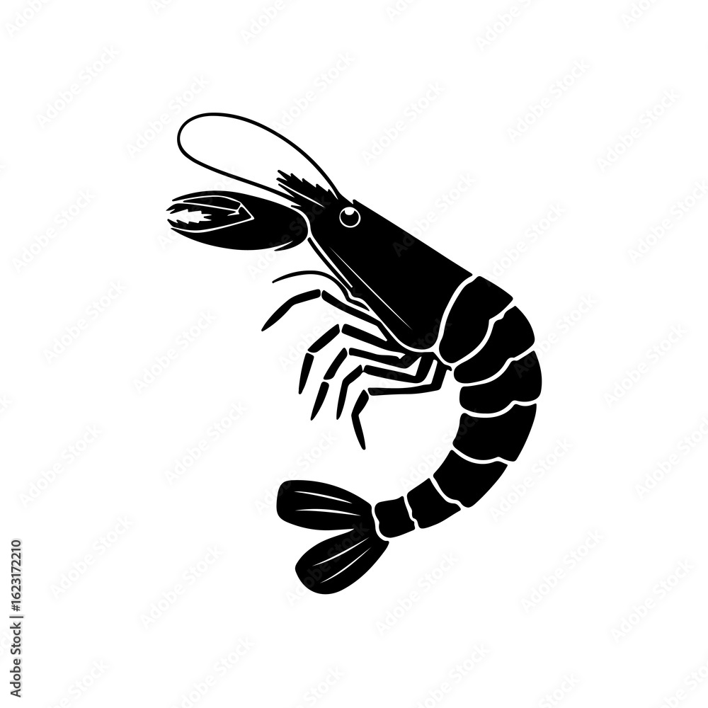 Fototapeta premium Shirmp prawn silhouette vector illustration on white background