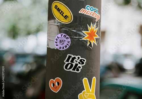 Street Column Stickers Mockup