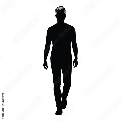 Art of silhouette of a man walking forward, isolated on white background