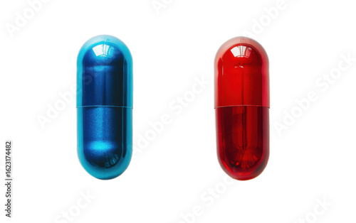Blue pill and red pill supplement isolated on white background, png