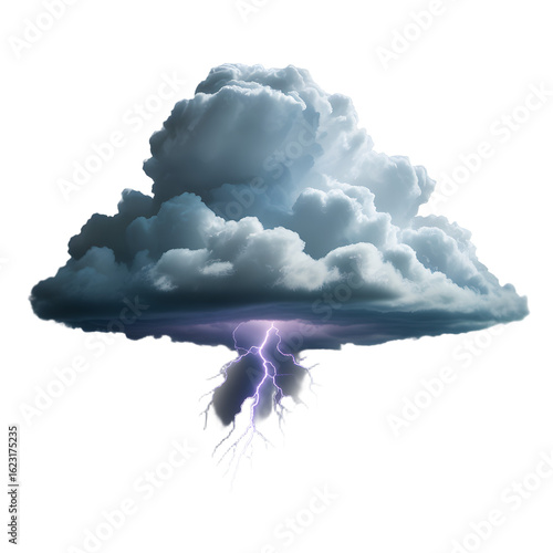 Vector art of a dramatic cloud formation with a lightning strike emanating from it, isolated on transparent background