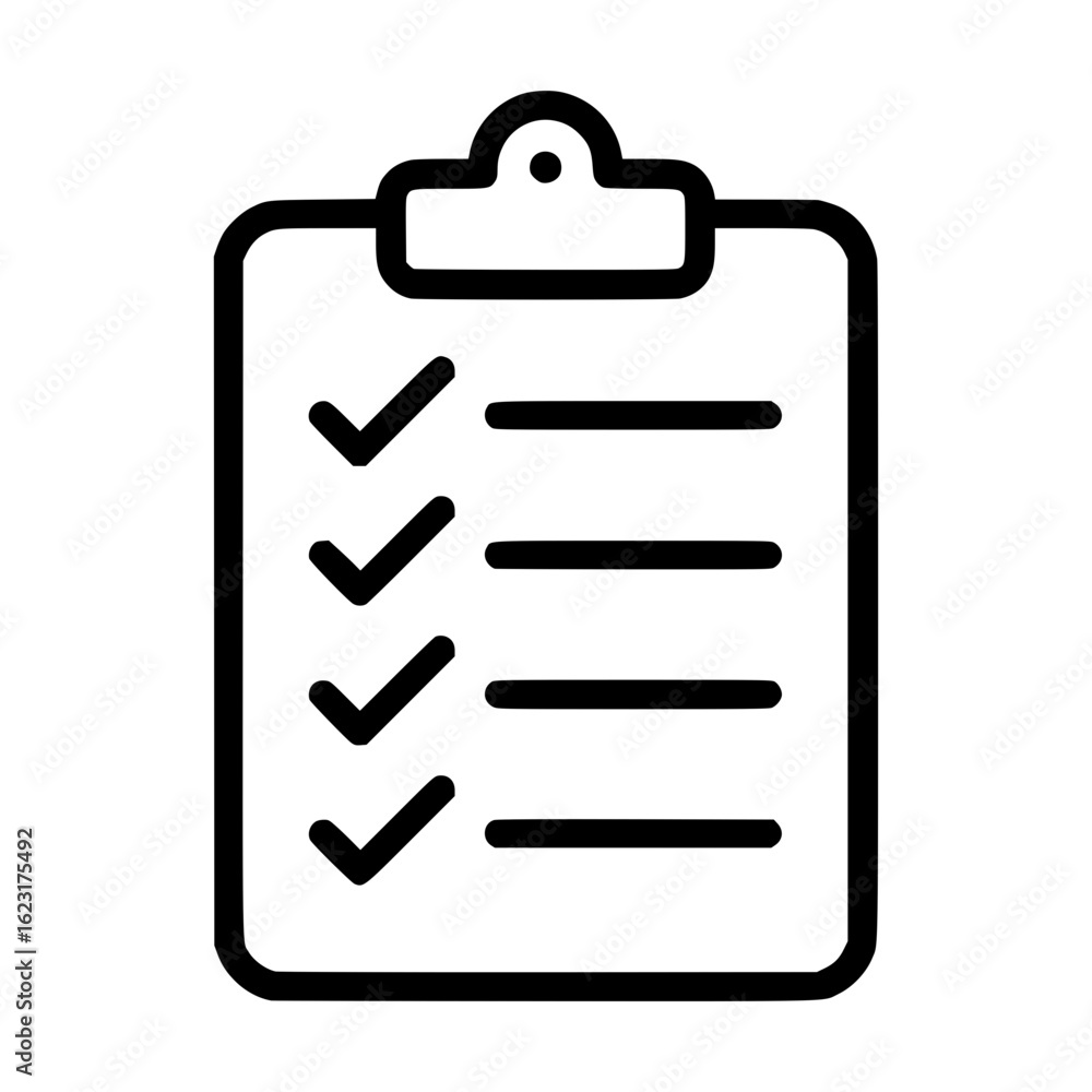 Clipboard with Checklist Icon on White Background, Outline Style Clipboard with Checklist Icon on White Background, Outline Style