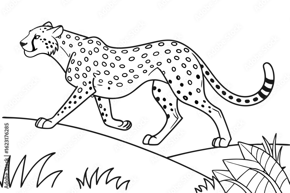 Fototapeta premium coloring page line art the cheetah black vector