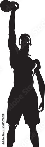 Silhouette of Person Holding Kettlebell Overhead in Standing Strength Training Pose
