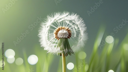 Close-Up Dandelion with Soft Gradient Grass Background