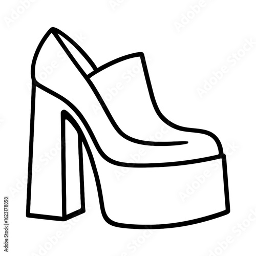 Platform High Heel Shoe Line Art Vector - Fashion Footwear Design