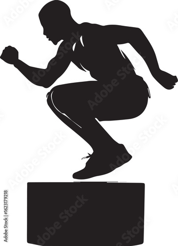 Silhouette of Person Mid-Air During Box Jump Exercise Demonstrating Explosive Strength and Agility

