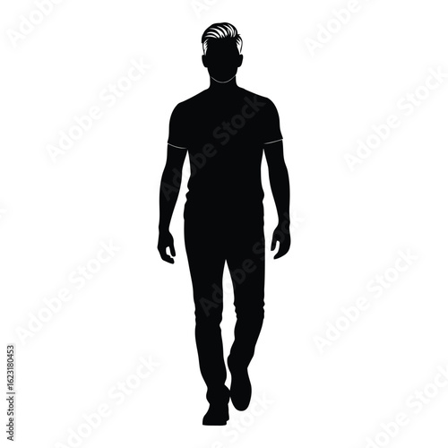 Art of silhouette of a man walking forward, isolated on white background