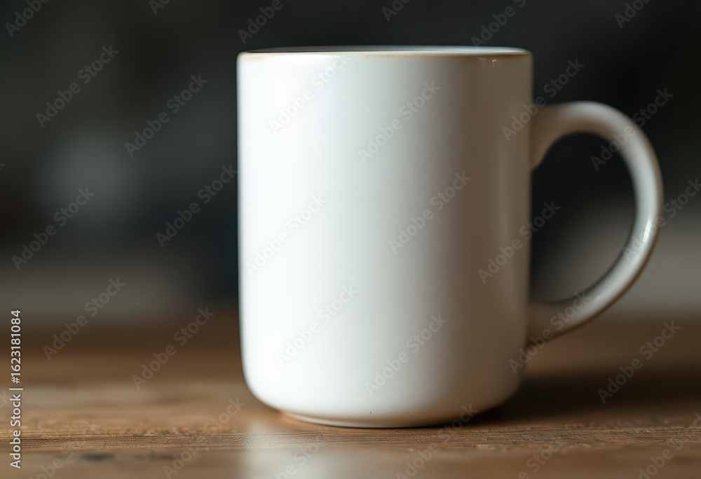 Fototapeta premium White ceramic mug on a wooden surface.