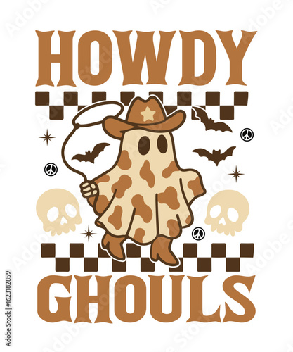 Spooky Western Cowgirl  howdy Halloween Illustration
