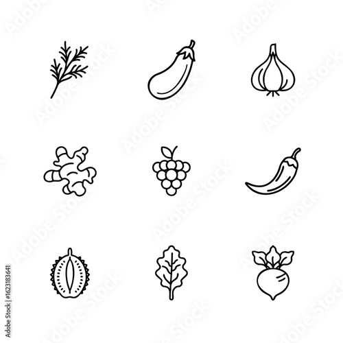 Collection of Fresh Produce and Culinary Herbs Vector Icons