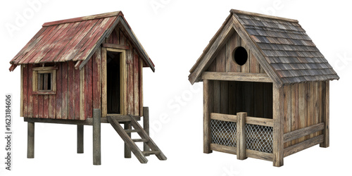 set of chicken coop isolated on transparent background