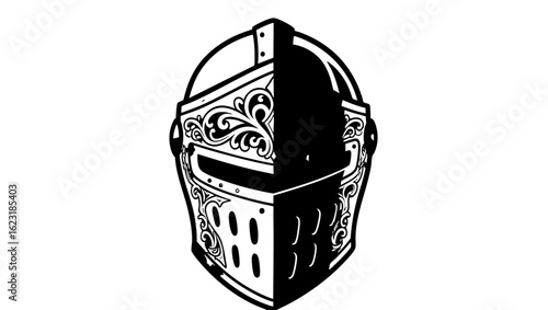 Medieval knight helmet with golden floral ornament